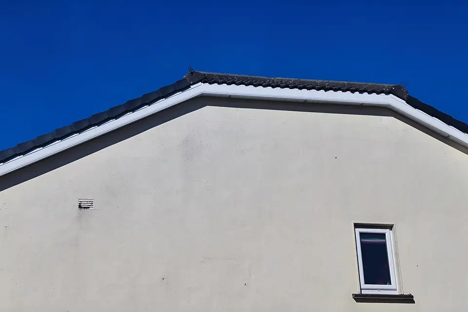 White uPVC fascia, soffit and gutter on a gable end